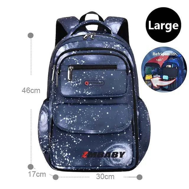 Large navy blue Teenager School Bag with orthopedic design and sleek solid pattern.