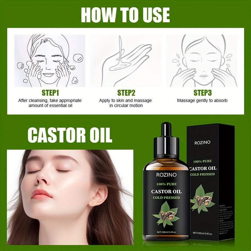 Eyebrows, Castor Oil Cold Pressed Unrefined, Essential OilExpress Global Mart  customizedSkin Type:AllSpecific Use:DryingGender:Unisex-adultSkin Care Ingredient:Castor OilProduct Attributes:HypoallergenicEffect:skin careBrand:ROZINOMain Ingredients:Casto100ml Castor Oil, For Hair Eyelashes And Eyebrows, Castor Oil Cold Preb0d141-b8