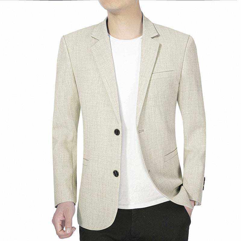 Young and middle-aged men's business casual one-piece beige suit jacket.