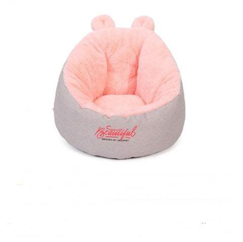 Pet dog bed with a warming soft cushion, designed as a sleeping bag kennel.