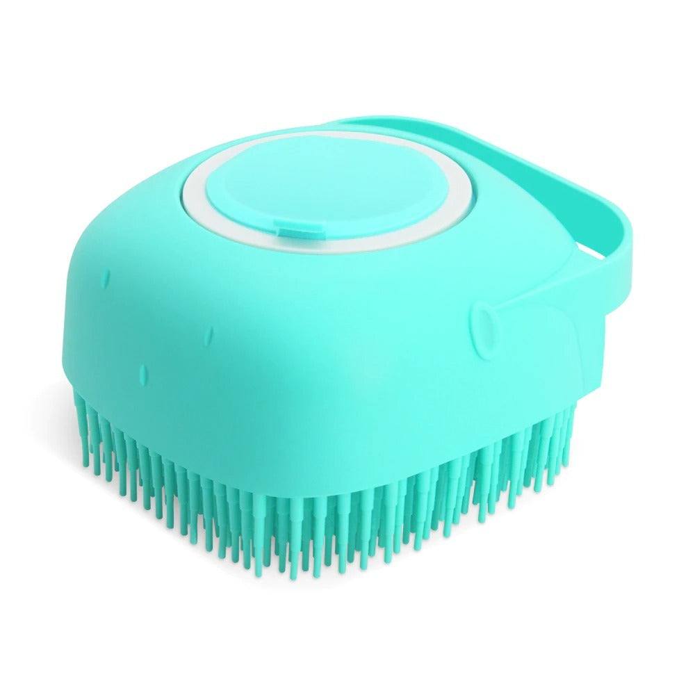 Pet dog shampoo massager brush in silicone for grooming and bathing, compact and user-friendly.