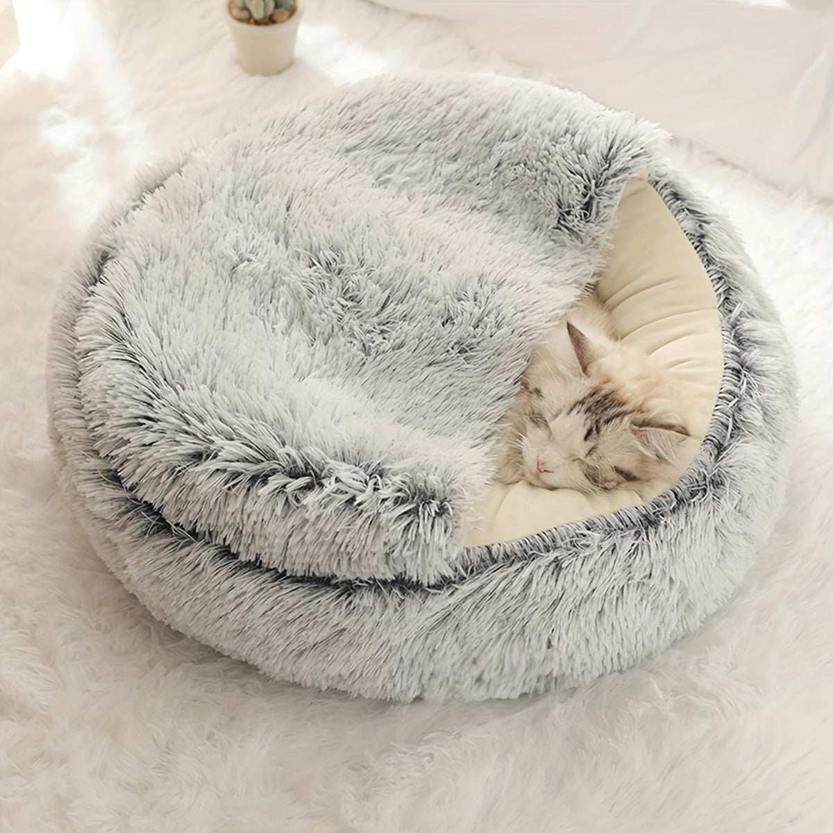 Calming Dog Beds & Cat Cave BedExpress Global Mart  customizedMajor Material:Faux FurItem ID:YC61842Calming Dog Beds & Cat Cave Bed With Hooded Cover, Washable Round Bedsb0d141-b8