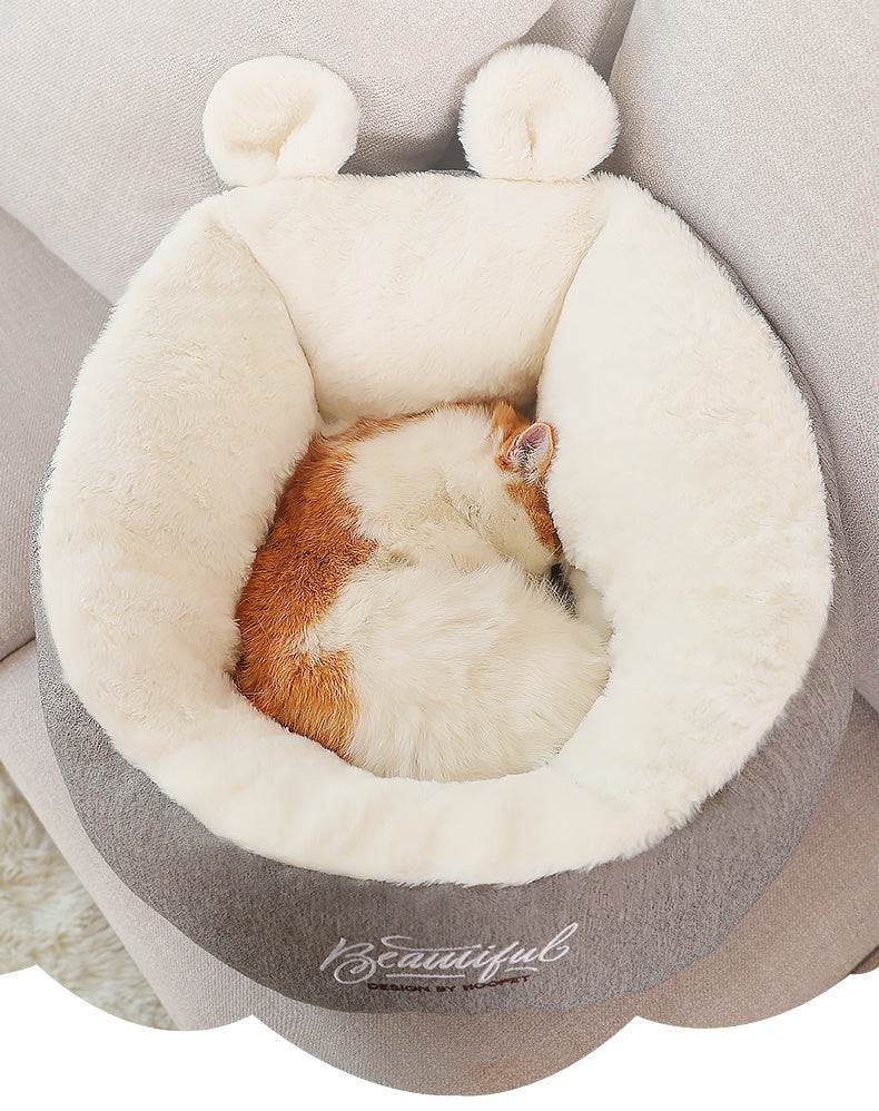 Warming soft pet dog bed sleeping bag cushion with cotton lining.