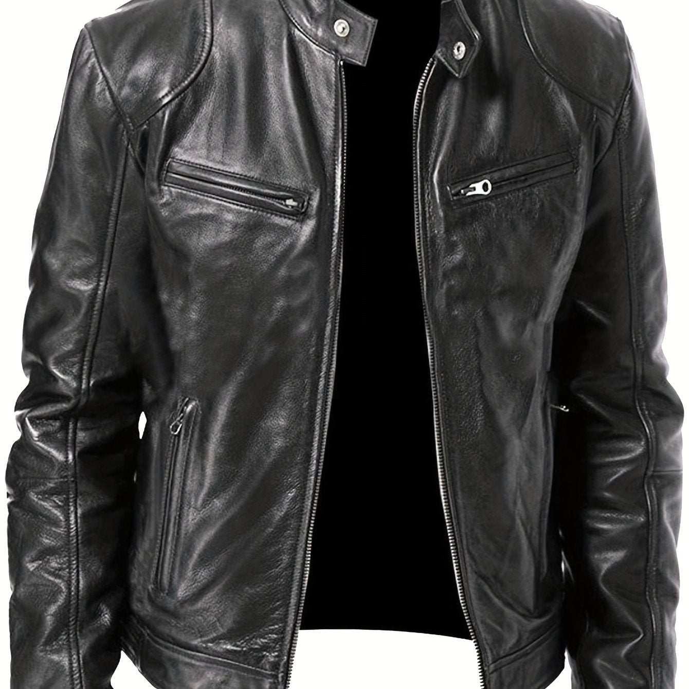 PU Leather Motorcycle Jacket - Zipper CardiganExpress Global Mart  customizedMaterial:PU
Length:Regular
Sleeve Length:Long Sleeve
Sleeve Type:Regular Sleeve
Details:Zipper
Pattern:Solid color
Sheer:No
Fabric:Non-Stretch
Placket Type:Placket
PMen's PU Leather Motorcycle Jacketb0d141-b8