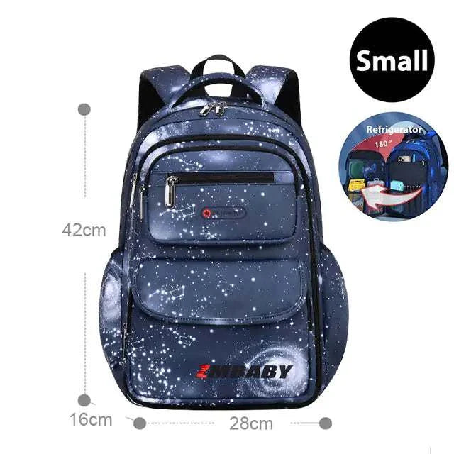 Teenager school bag with orthopedic design, small size 42x28x16 cm, spacious compartments, sleek solid pattern.