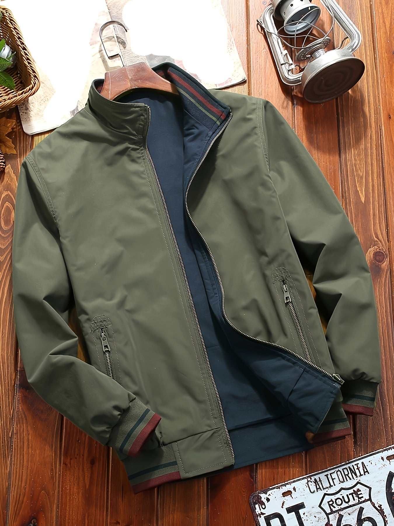 Mens Reversible Solid Color JacketExpress Global Mart  customizedProduct Description:
Alright, picture this: You're vibin' through the streets or chillin' with your squad, and you're rockin' the most versatile drip around—a Men's Mens Reversible Solid Color Jacket with Pocketsb0d141-b8