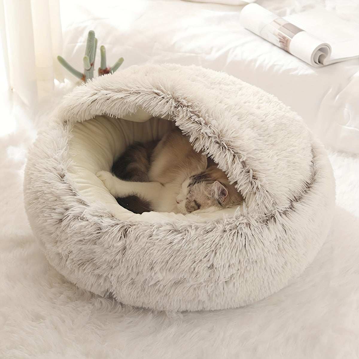 Calming Dog Beds & Cat Cave BedExpress Global Mart  customizedMajor Material:Faux FurItem ID:YC61842Calming Dog Beds & Cat Cave Bed With Hooded Cover, Washable Round Bedsb0d141-b8