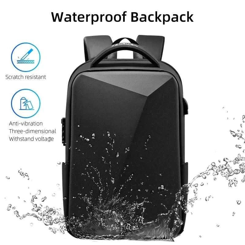 Waterproof anti-theft laptop backpack with scratch-resistant and anti-vibration features.