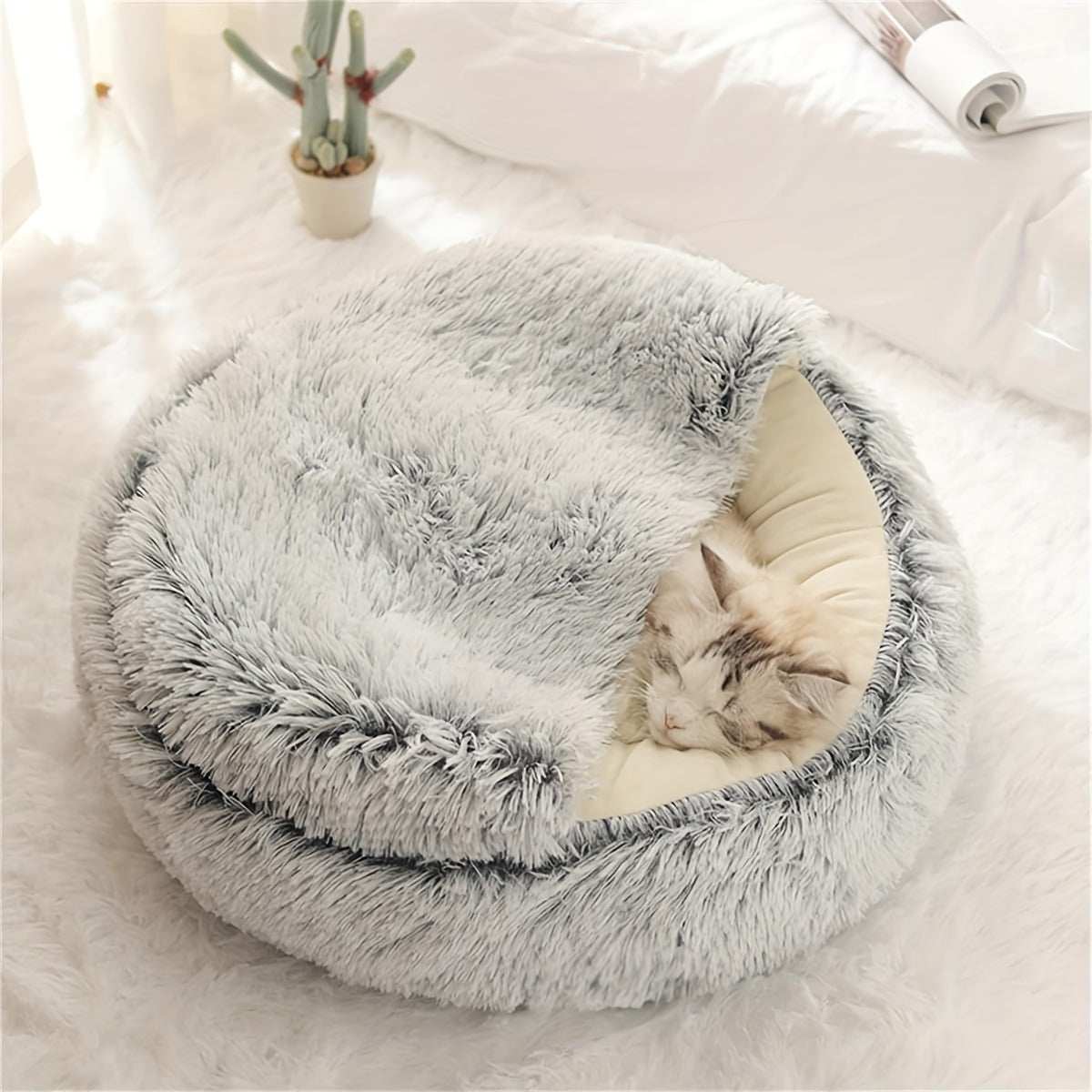 Calming Dog Beds & Cat Cave BedExpress Global Mart  customizedMajor Material:Faux FurItem ID:YC61842Calming Dog Beds & Cat Cave Bed With Hooded Cover, Washable Round Bedsb0d141-b8