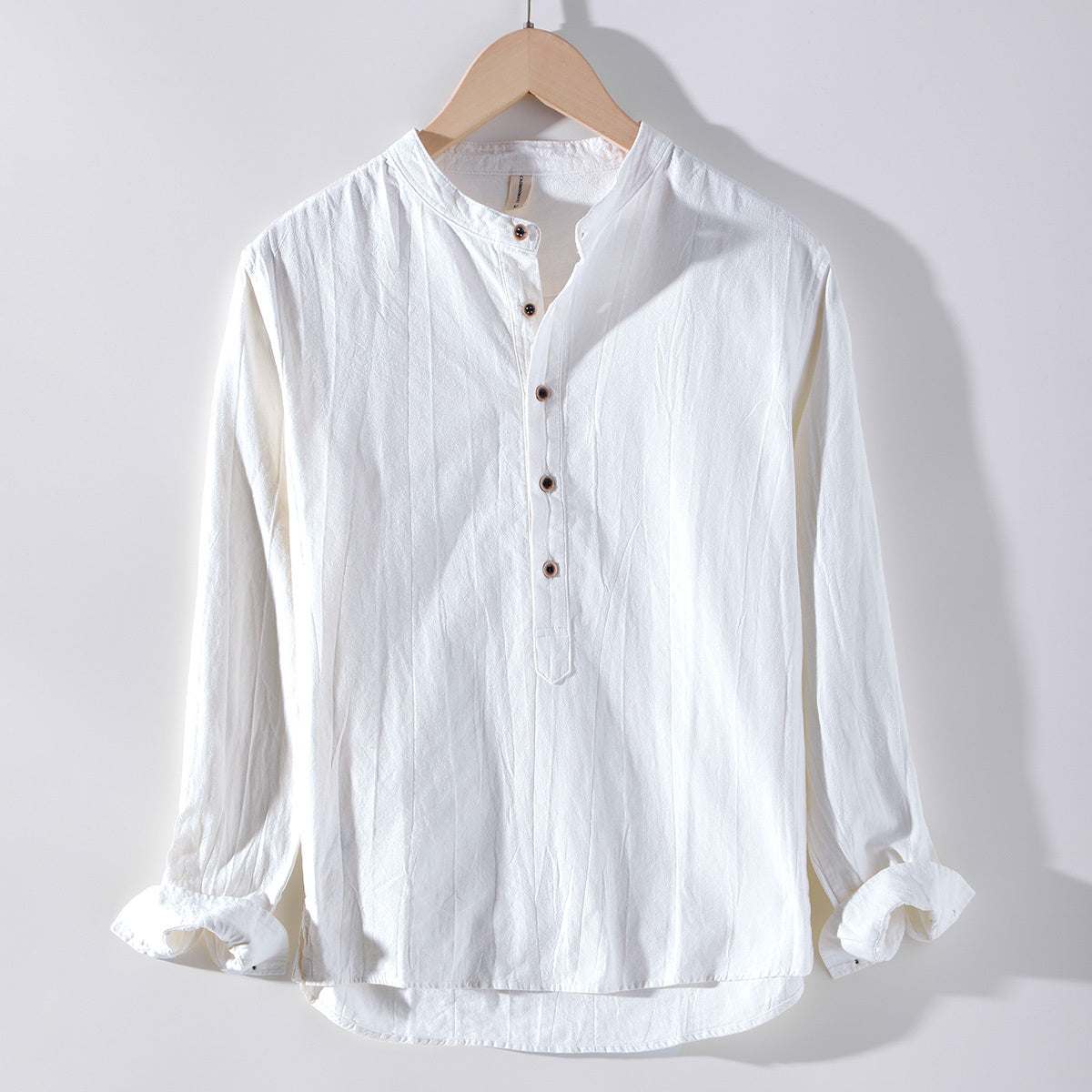 Linen Shirt Long Sleeved StandExpress Global Mart  0Product information:
 


 Target audience: Youth
 
 Applicable season: Summer
 
 Fabric Function: Breathable
 
 Thickness: Thin version
 
 Sleeve length: Long sleeveLinen Shirt Long Sleeved Stand Up Collar Retro Top JacketCJ