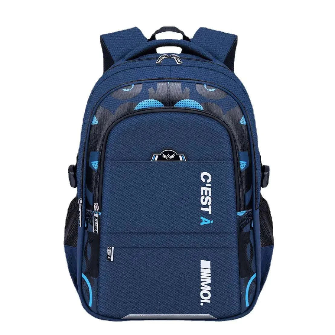 Teenager School Bag with trendy orthopedic design and spacious compartments in navy blue color.