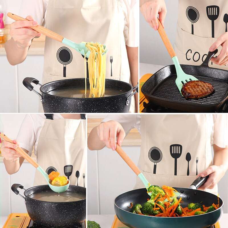 Stick Pot SpatulaExpress Global Mart  Introducing Our 12-Piece Wooden Handle Silicone Kitchen Utensils Set and Handy Storage Bucket: The Ultimate Kitchen Upgrade!
Elevate your cooking experience with ourNon Stick Pot Spatula And SpoonZendrop