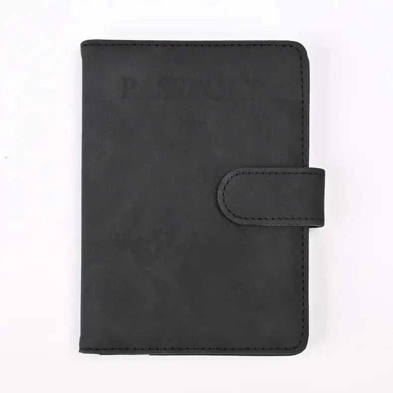 PU Leather Passport and Card Holder in dark gray, sleek design, durable protection.