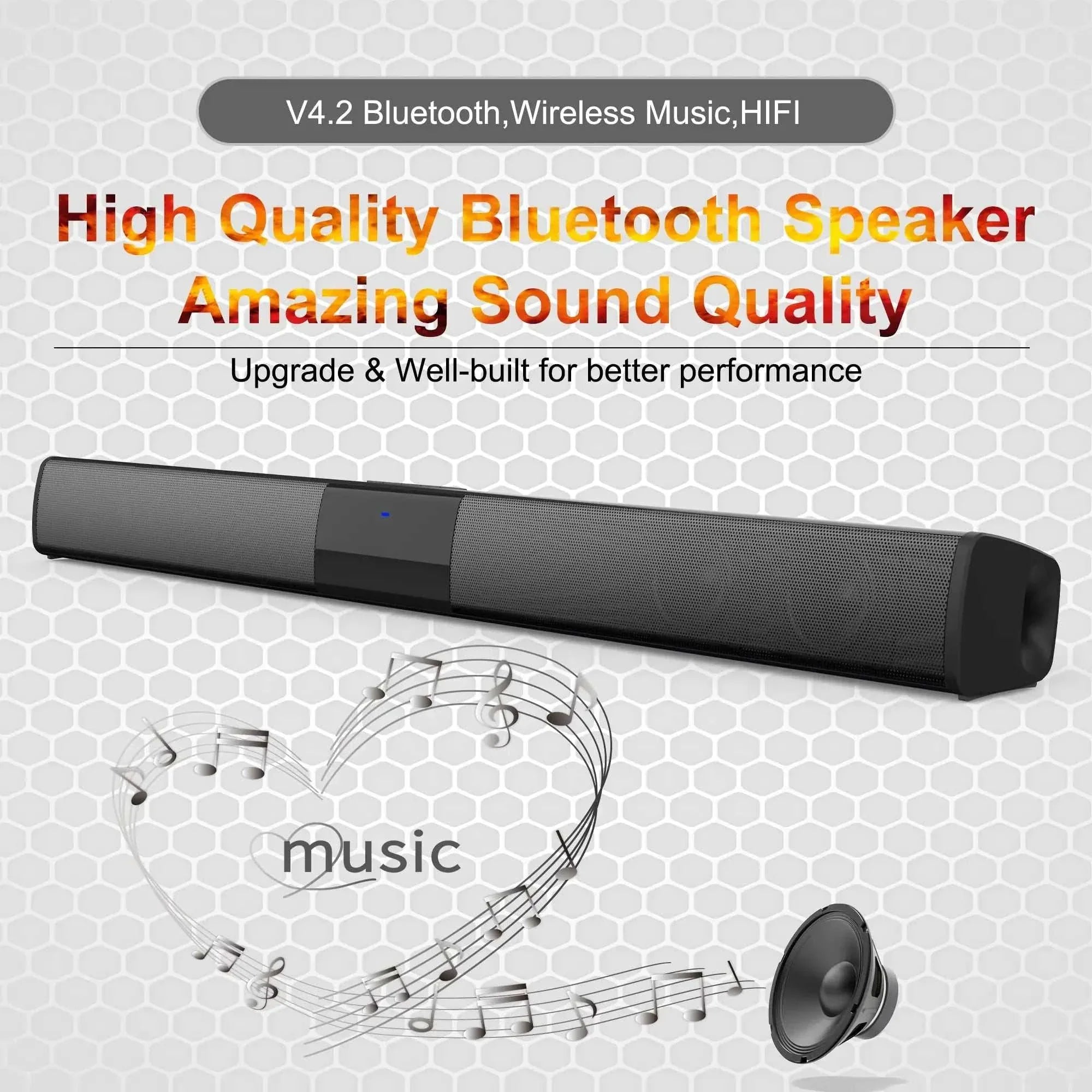 Home theater wireless sound bar with Bluetooth connectivity for high-quality audio and versatile streaming options.