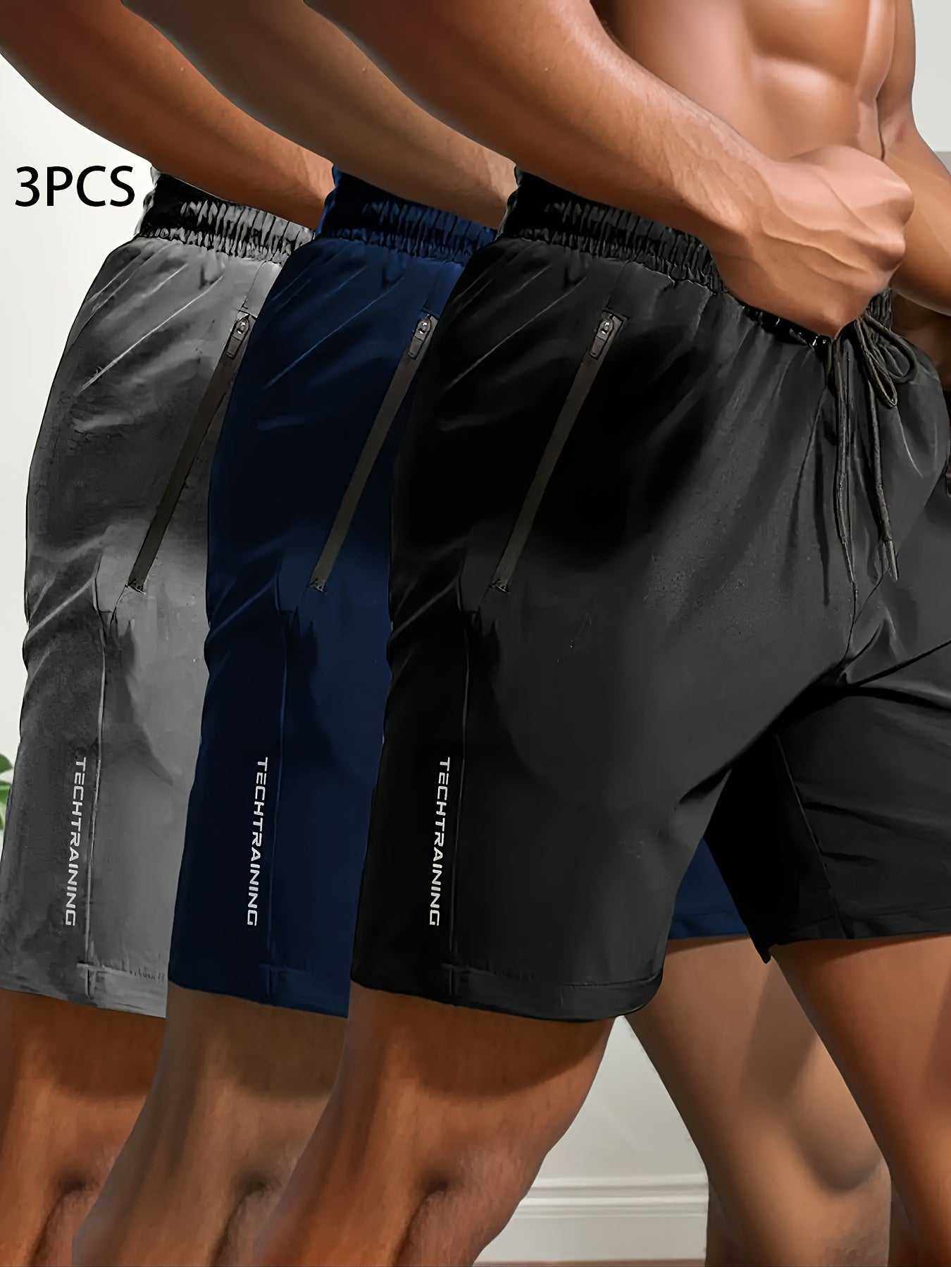 -pack comfort fit shorts - quick-drying breathable sweat-wicking stretchy fitness cycling outdoor hiking swimming running shortsExpress Global Mart  customizedMaterial:PolyesterComposition:100% PolyesterDetails:ZipperPattern:AlphabetsSheer:NoFabric:Non-StretchType:ShortsOperation Instruction:Machine wash, do not dry cleanSThree-Pack Comfort Fit Shorts - Quick-Drying, Breathable, Sweat-WickinCartifind