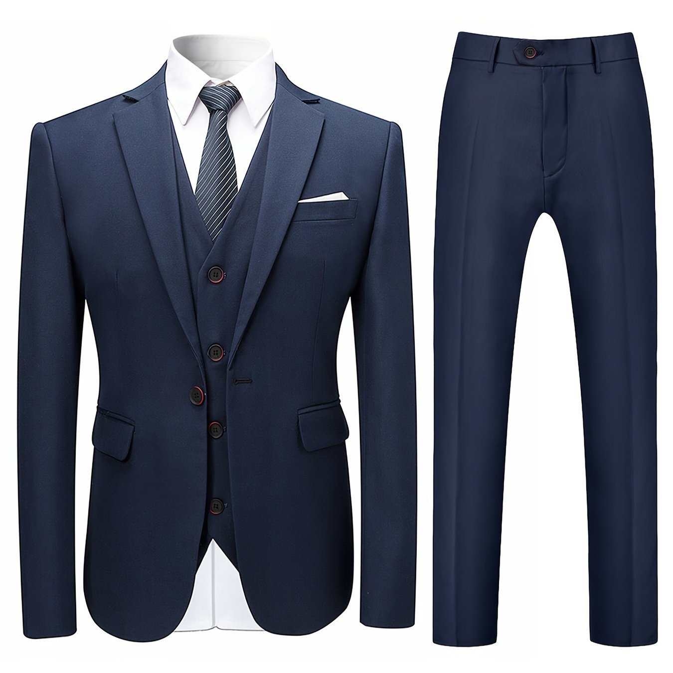 Elegant 3pc Mens Suit Set - Single-Button Blazer, Tailored Vest & Trousers - IdealExpress Global Mart  customizedMaterial:PolyesterDetails:PocketPattern:Solid colorSheer:NoFabric:Non-StretchCollar Style:LapelSeason:AllOperation Instruction:Dry cleanStyle:WorkFit Type:RegularTopElegant 3pc Mens Suit Set - Single-Button Blazer, Tailored Vest & TrouCartifind