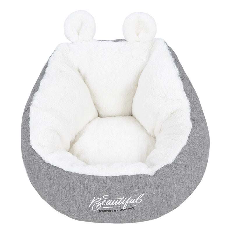 Warming soft pet dog bed fleece sleeping cushion with bear ear design.