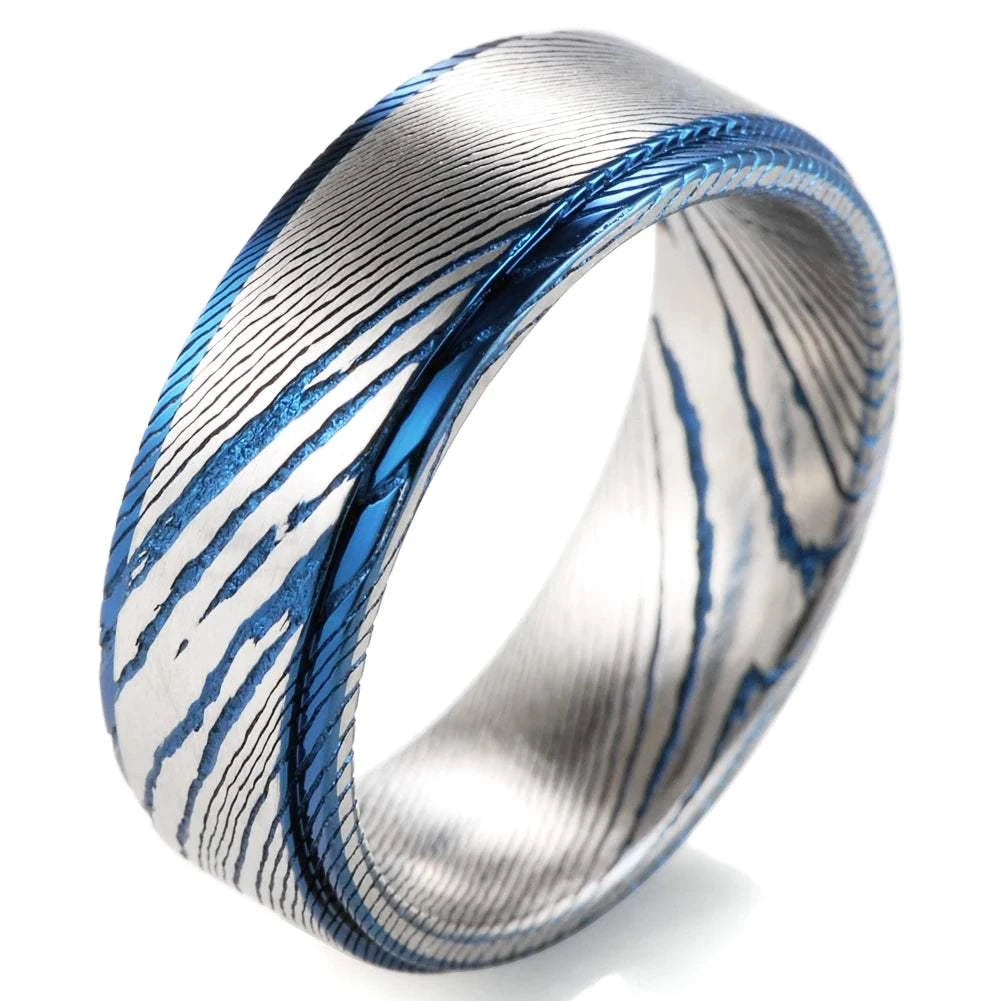 Blue Plated Damascus Steel Wedding BandExpress Global Mart  wedding_engagement_jewelrySurface Width:8mmRings Type:Wedding BandsShape\pattern:RoundStyle:ClassicOccasion:WEDDINGMaterial:MetalMetals Type:NoneGender:MenOrigin:Mainland ChinaCN:GuangdongIteBlue Plated Damascus Steel Wedding Band for Men and WomenExpress Global Mart