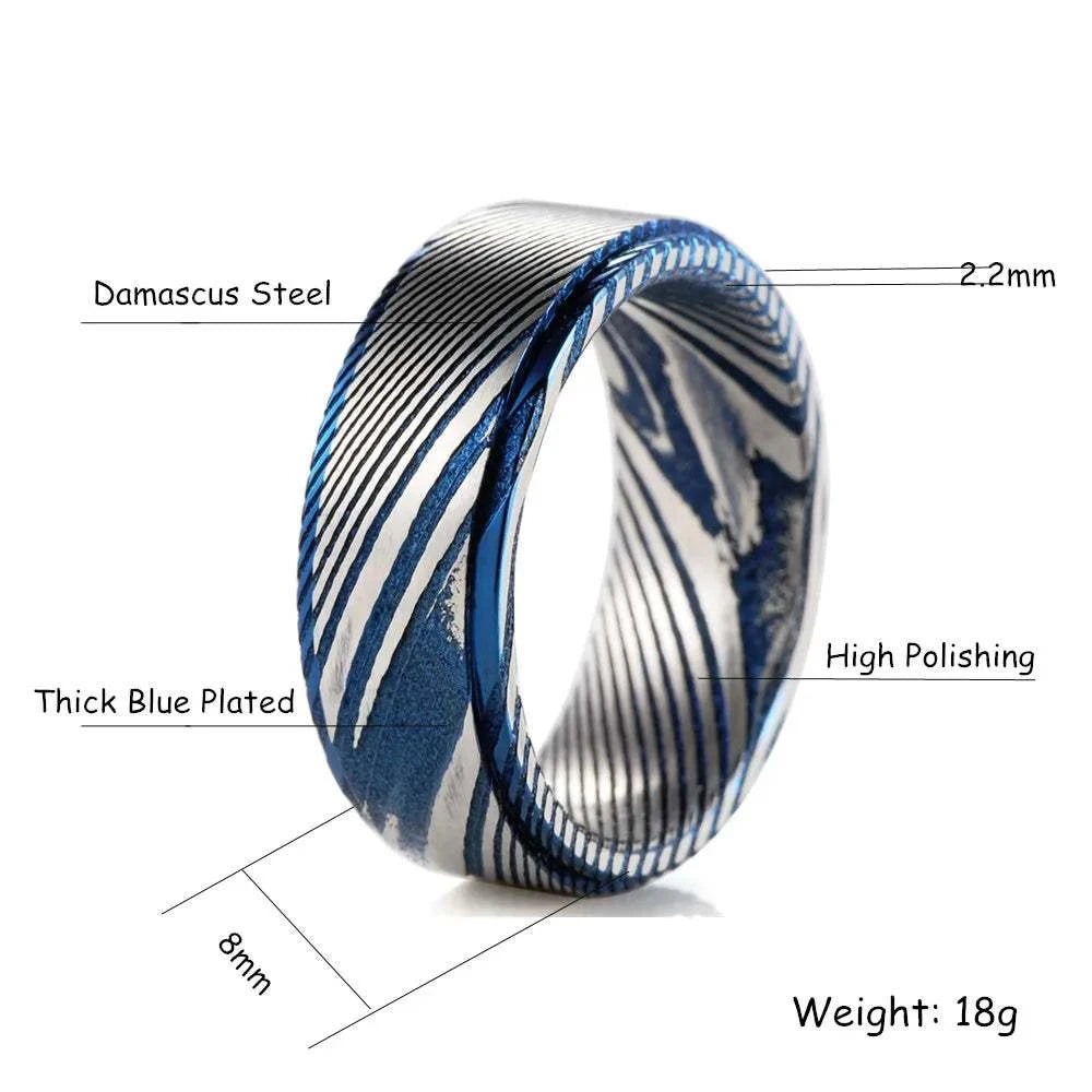 Blue Plated Damascus Steel Wedding BandExpress Global Mart  wedding_engagement_jewelrySurface Width:8mmRings Type:Wedding BandsShape\pattern:RoundStyle:ClassicOccasion:WEDDINGMaterial:MetalMetals Type:NoneGender:MenOrigin:Mainland ChinaCN:GuangdongIteBlue Plated Damascus Steel Wedding Band for Men and WomenExpress Global Mart