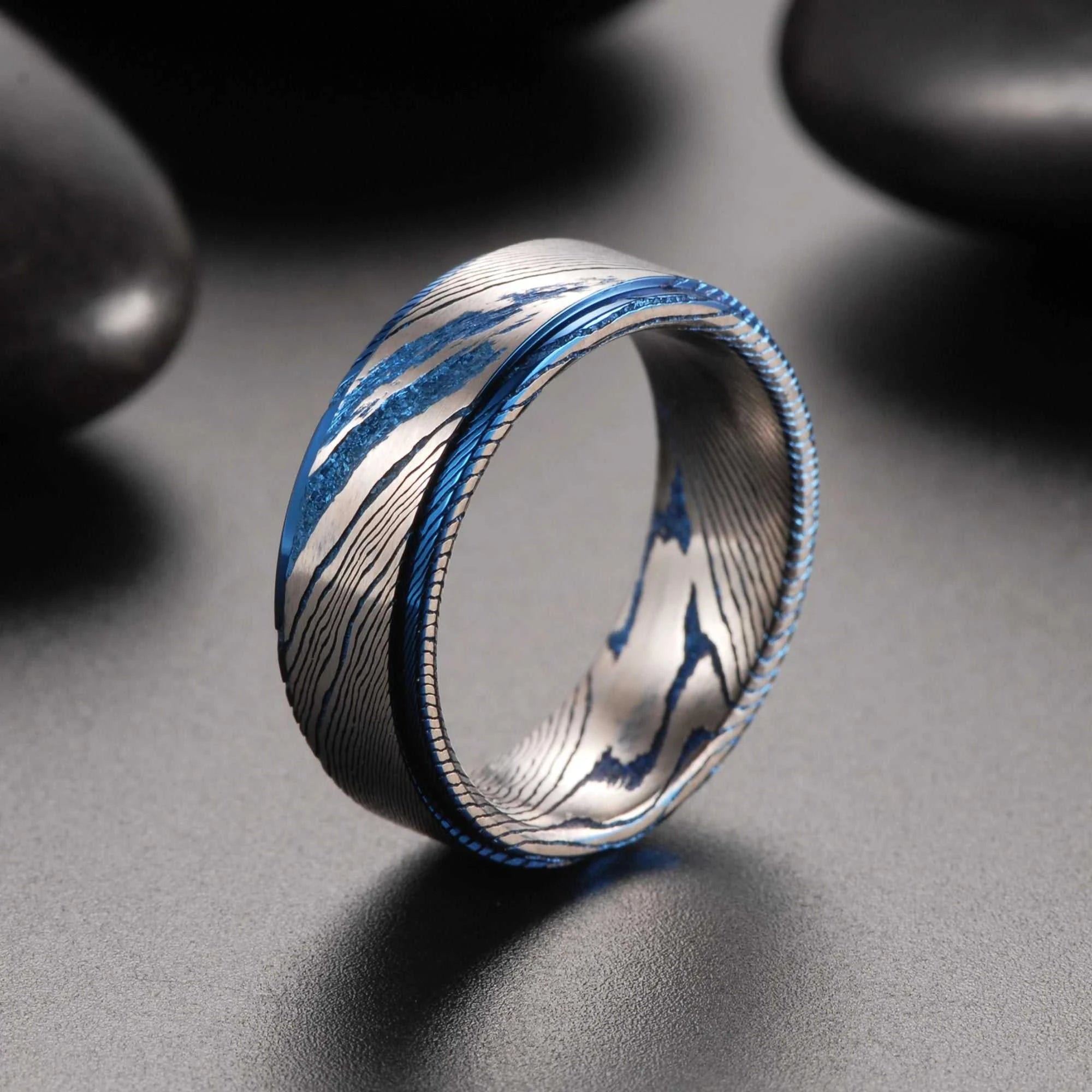 Blue Plated Damascus Steel Wedding BandExpress Global Mart  wedding_engagement_jewelrySurface Width:8mmRings Type:Wedding BandsShape\pattern:RoundStyle:ClassicOccasion:WEDDINGMaterial:MetalMetals Type:NoneGender:MenOrigin:Mainland ChinaCN:GuangdongIteBlue Plated Damascus Steel Wedding Band for Men and WomenExpress Global Mart