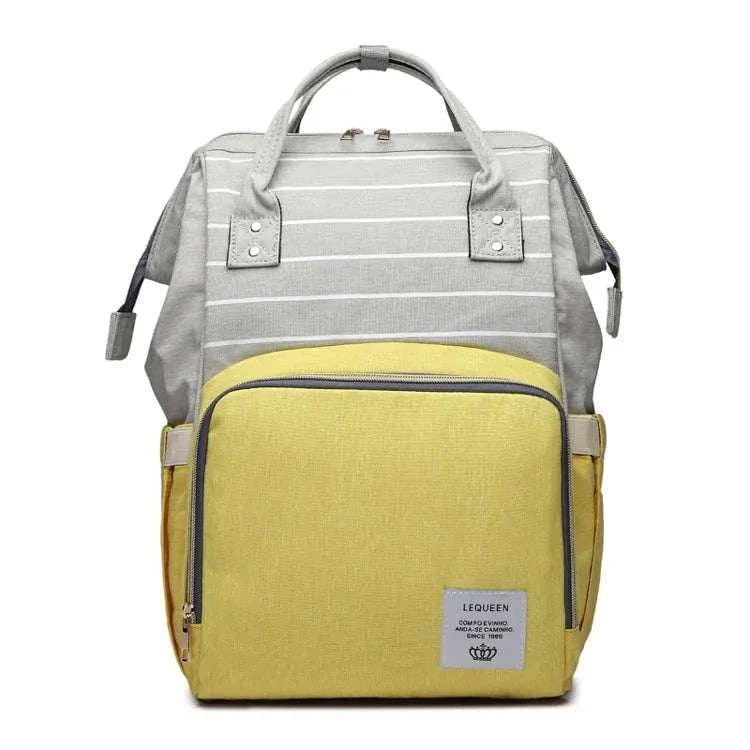 Fashion Maternity Nappy Bag with spacious compartments and stylish gray and yellow design.