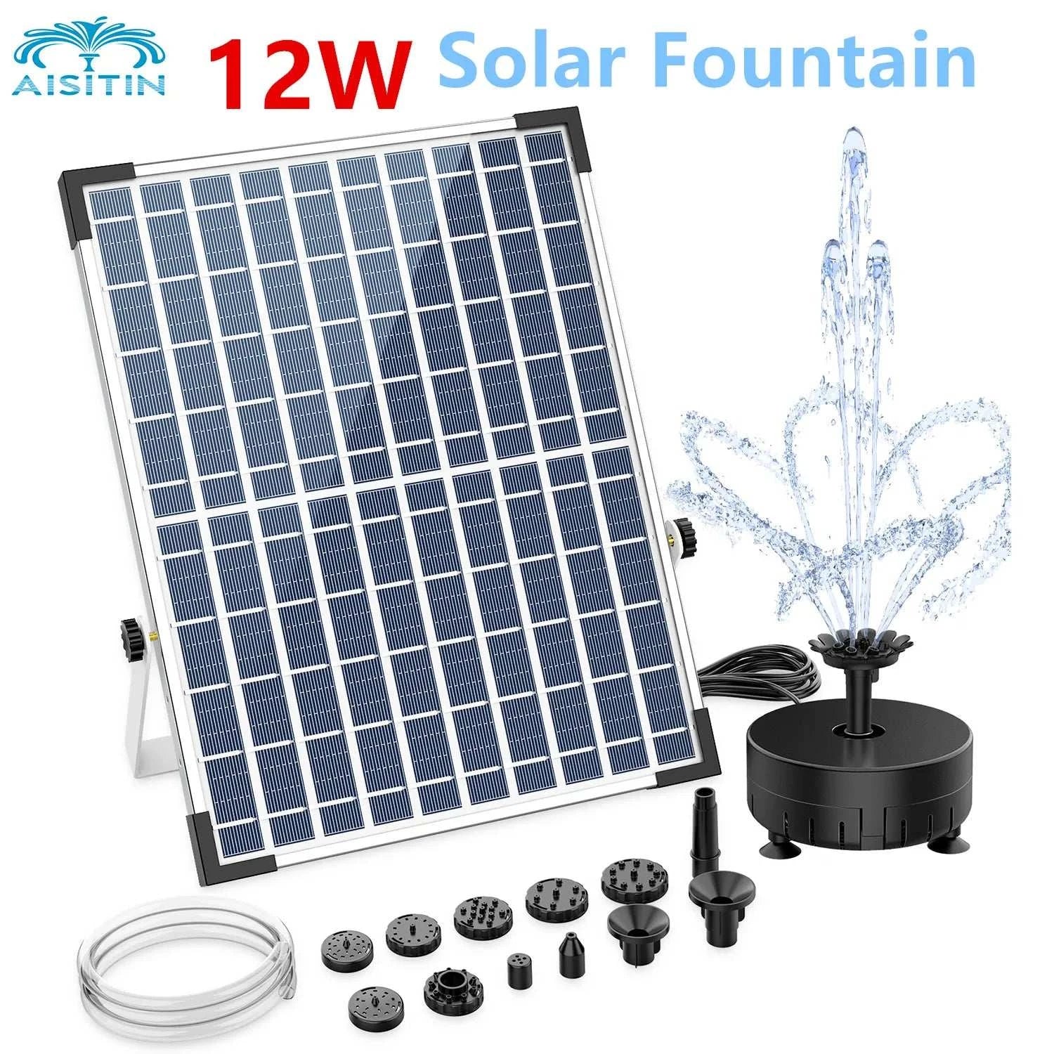 AISITIN 12W Powerful Solar Fountain Pump, Solar Water FountainExpress Global Mart  garden_suppliesBrand Name:AISITINOrigin:Mainland China12W Solar Powered Fountain:Using 12W power which is more powerful than normal water fountains.12 Different Water Style SprayerAISITIN 12W Powerful Solar Fountain Pump, Solar Water Fountain with 12Express Global Mart