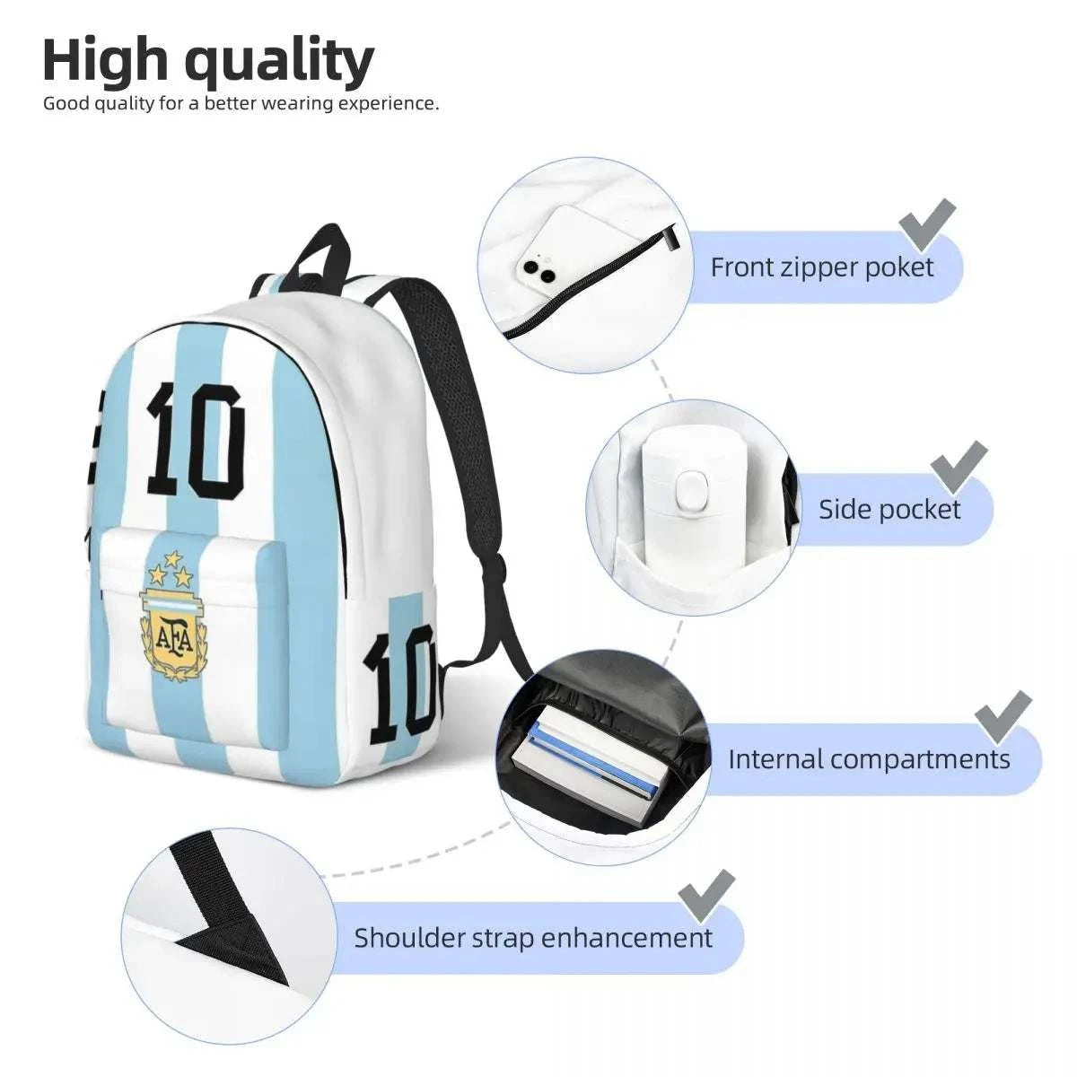 Argentina Famouse Football Backpack Student Schoolbag Business Soccer Lover Footballer DaypackExpress Global Mart  customizedPlace Of Origin:China (mainland)Interior:Interior Slot Pocket,Cell Phone Pocket,Interior CompartmentExterior:Solid BagLining Material:POLYESTERClosure Type:zipperGenArgentina Famouse Football Backpack Student Schoolbag Business Soccer b0d141-b8