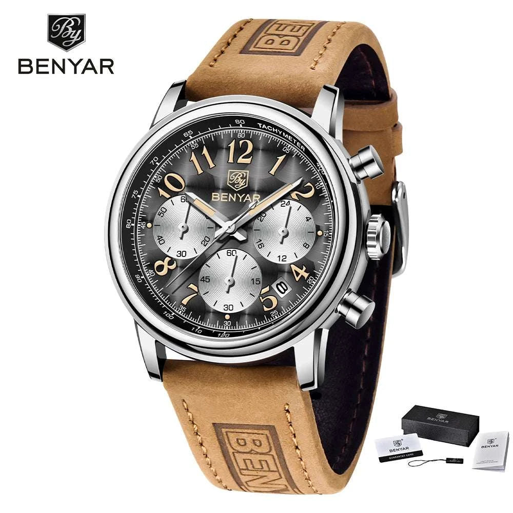 BENYAR 42MM Military Watches Waterproof Sports WatchExpress Global Mart  men_watchesCase Thickness:14mmBand Width:22mmBand Material Type:leatherCase Shape:RoundDial Window Material Type:HardlexBoxes &amp; Cases Material:PaperModel Number:BY-5190DialBENYAR 42MM Military Watches Waterproof Sports Watch for MenExpress Global Mart