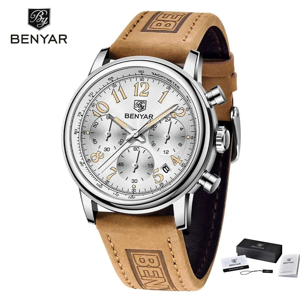 BENYAR 42MM Military Watches Waterproof Sports WatchExpress Global Mart  men_watchesCase Thickness:14mmBand Width:22mmBand Material Type:leatherCase Shape:RoundDial Window Material Type:HardlexBoxes &amp; Cases Material:PaperModel Number:BY-5190DialBENYAR 42MM Military Watches Waterproof Sports Watch for MenExpress Global Mart