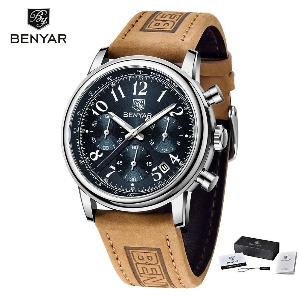 BENYAR 42MM Military Watches Waterproof Sports WatchExpress Global Mart  men_watchesCase Thickness:14mmBand Width:22mmBand Material Type:leatherCase Shape:RoundDial Window Material Type:HardlexBoxes &amp; Cases Material:PaperModel Number:BY-5190DialBENYAR 42MM Military Watches Waterproof Sports Watch for MenExpress Global Mart