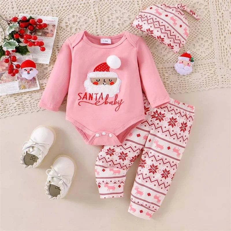 Baby Girls Christmas Outfit Santa Print Long Sleeves RomperExpress Global Mart  customizedHign-concerned Chemical:NoneFit:Fits true to size, take your normal sizeOuterwear Type:coatModel Number:baby girls clothes setMaterial Composition:PolyesterSleeve StBaby Girls Christmas Outfit Santa Print Long Sleeves Romper and Snowflb0d141-b8