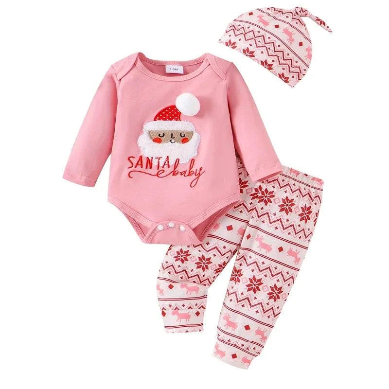 Baby Girls Christmas Outfit Santa Print Long Sleeves RomperExpress Global Mart  customizedHign-concerned Chemical:NoneFit:Fits true to size, take your normal sizeOuterwear Type:coatModel Number:baby girls clothes setMaterial Composition:PolyesterSleeve StBaby Girls Christmas Outfit Santa Print Long Sleeves Romper and Snowflb0d141-b8