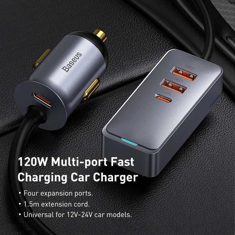 Baseus 120W PD Car Charger Fast ChargingExpress Global Mart  phone_accessoriesApplied Fast Charge Protocols:Samsung Adaptive Fast Charge,Huawei FCP,USB PD,Qualcomm Quick ChargeGaN:NoMax. Output Power:120WType:Car ChargerModel Number:Baseus CarBaseus 120W PD Car Charger Fast Charging for All DevicesExpress Global Mart