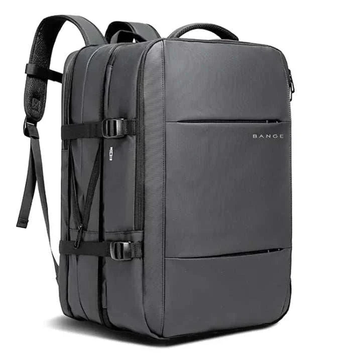 Men's business travel backpack, black, 36-55L capacity, Oxford cloth.