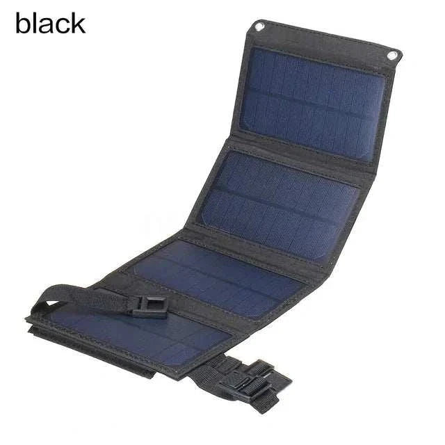 Black waterproof foldable solar panel for portable energy.