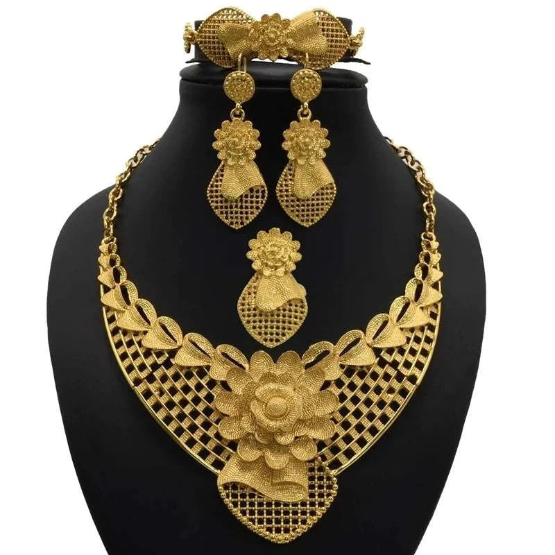 Dubai Golden Jewelry SetExpress Global Mart  wedding_engagement_jewelryProduct Description
Indulge in the elegance and sophistication of the Dubai Golden Jewelry Set. Designed for the modern bride, this exquisite set features a stunningDubai Golden Jewelry SetCartifind