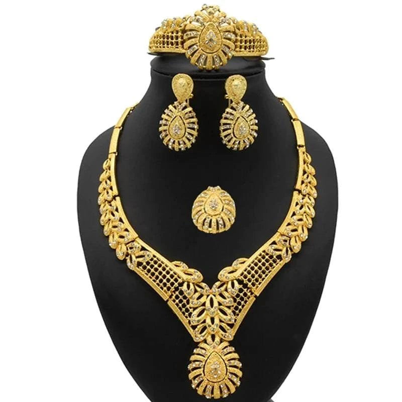 Dubai Golden Jewelry SetExpress Global Mart  wedding_engagement_jewelryProduct Description
Indulge in the elegance and sophistication of the Dubai Golden Jewelry Set. Designed for the modern bride, this exquisite set features a stunningDubai Golden Jewelry SetCartifind