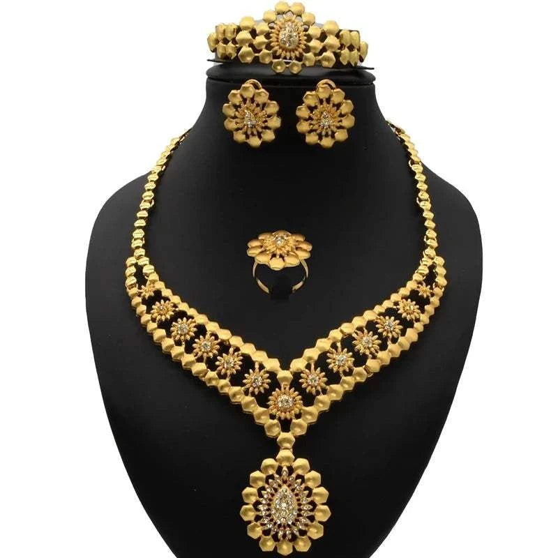 Dubai Golden Jewelry SetExpress Global Mart  wedding_engagement_jewelryProduct Description
Indulge in the elegance and sophistication of the Dubai Golden Jewelry Set. Designed for the modern bride, this exquisite set features a stunningDubai Golden Jewelry SetCartifind