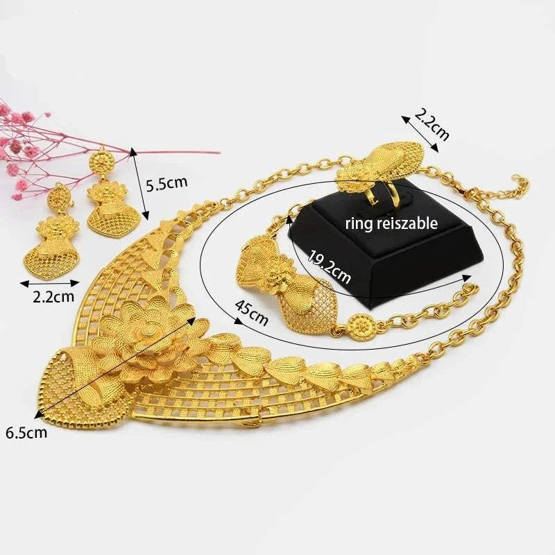 Dubai Golden Jewelry SetExpress Global Mart  wedding_engagement_jewelryProduct Description
Indulge in the elegance and sophistication of the Dubai Golden Jewelry Set. Designed for the modern bride, this exquisite set features a stunningDubai Golden Jewelry SetCartifind