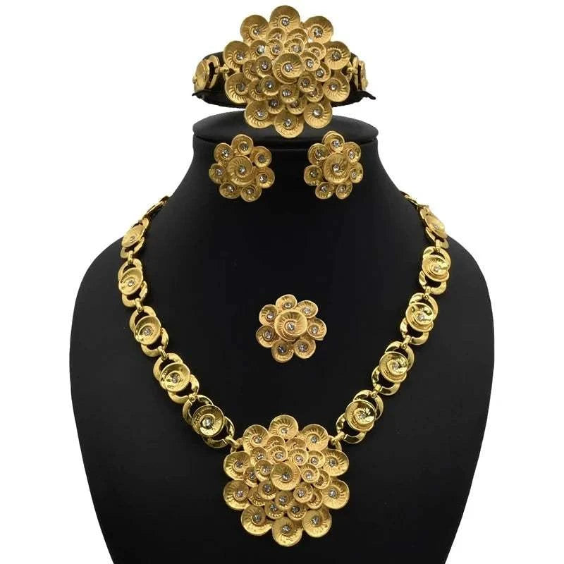 Dubai Golden Jewelry SetExpress Global Mart  wedding_engagement_jewelryProduct Description
Indulge in the elegance and sophistication of the Dubai Golden Jewelry Set. Designed for the modern bride, this exquisite set features a stunningDubai Golden Jewelry SetCartifind