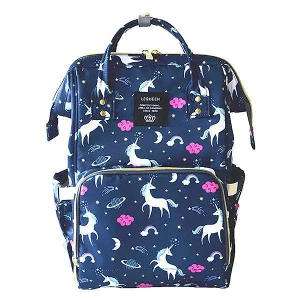 Fashion maternity nappy bag with unicorn design, spacious compartments, and sturdy handles.