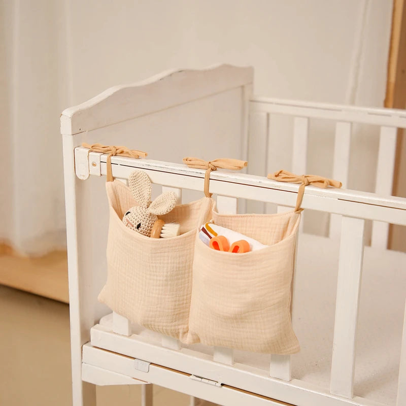 Baby Bedside Storage Bag Baby Crib Organizer Hanging Bag for Baby Essentials Multi-Purpose Newborn Bed Hanging Diaper Toy Tissue