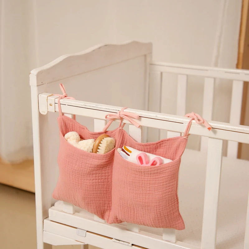 Baby Bedside Storage Bag Baby Crib Organizer Hanging Bag for Baby Essentials Multi-Purpose Newborn Bed Hanging Diaper Toy Tissue