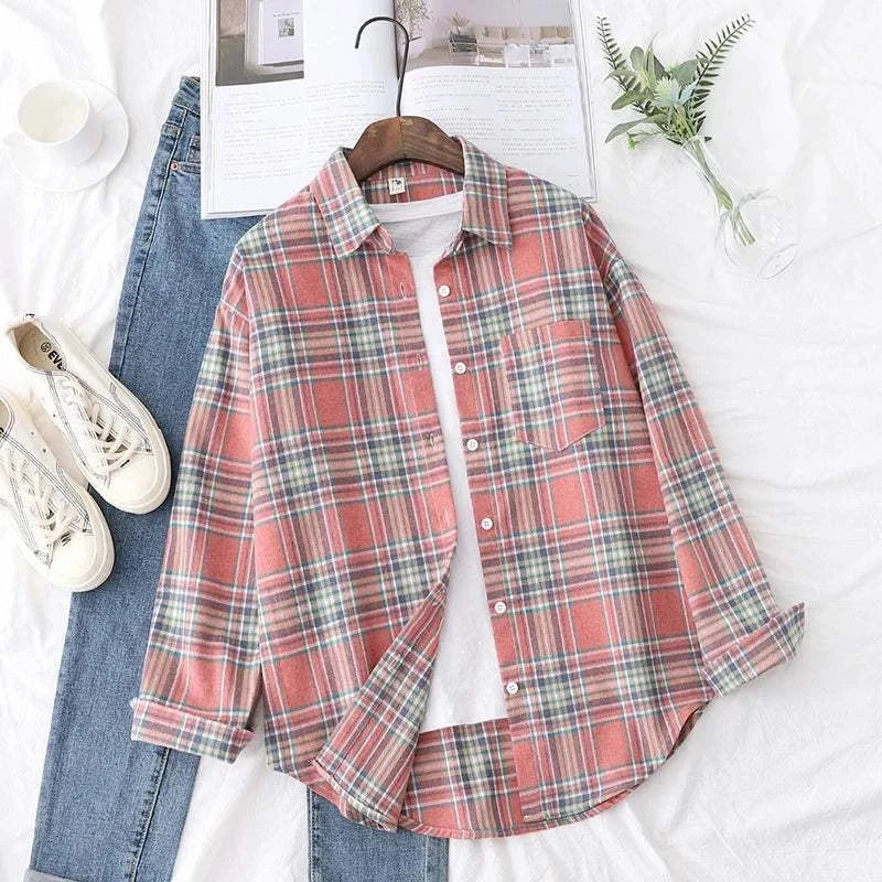 Loose Women’Express Global Mart  Product Description
Add a touch of casual elegance to your wardrobe with the Loose Women’s Plaid Shirt. This versatile shirt is designed with a relaxed fit, making iLoose Women’s Plaid ShirtDSers