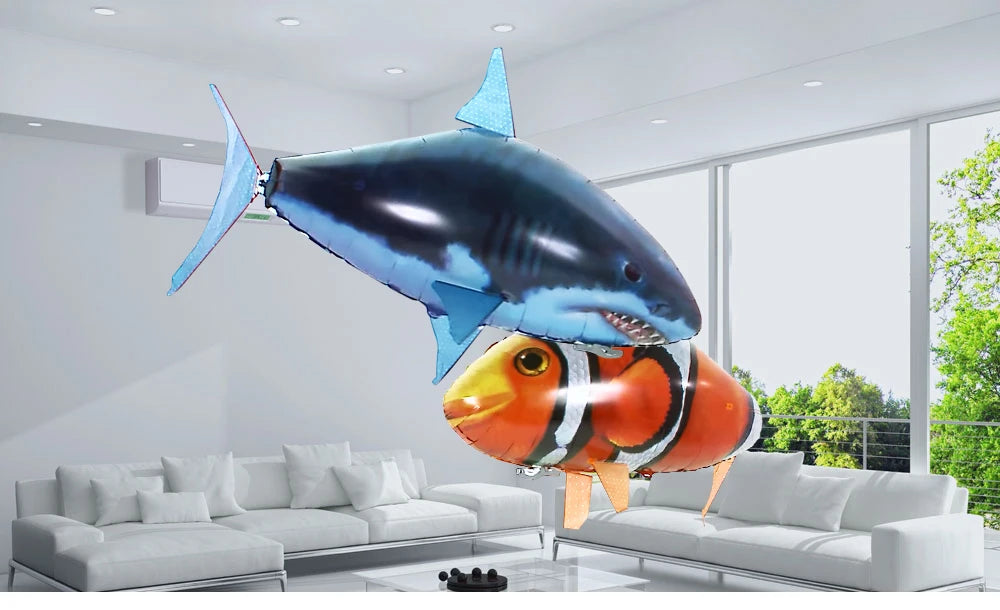 RC Shark Toys Air Swimming Remote Control Animal Infrared Fly Air Balloons Clown Fish Toy For Children Xmas Gifts Decoration