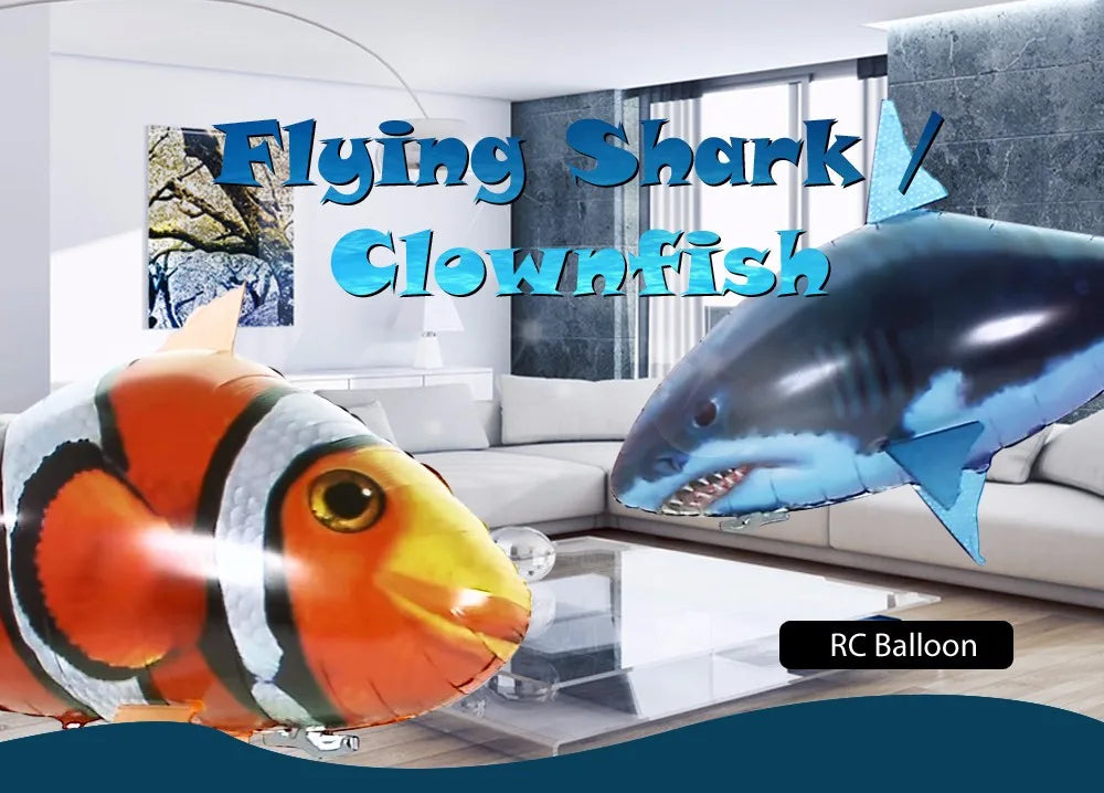 RC Shark Toys Air Swimming Remote Control Animal Infrared Fly Air Balloons Clown Fish Toy For Children Xmas Gifts Decoration