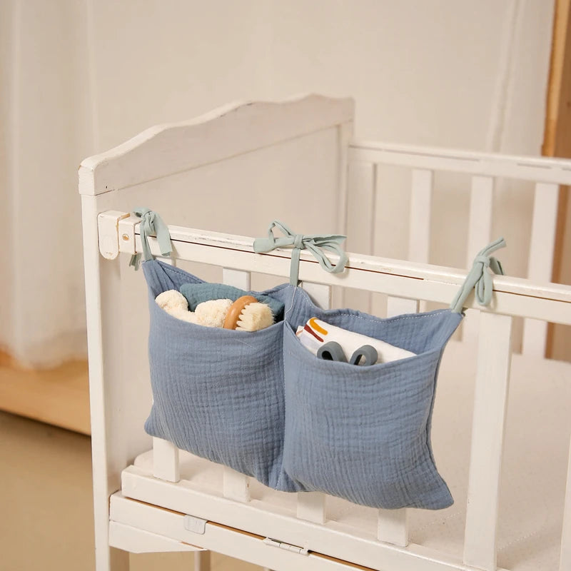 Baby Bedside Storage Bag Baby Crib Organizer Hanging Bag for Baby Essentials Multi-Purpose Newborn Bed Hanging Diaper Toy Tissue