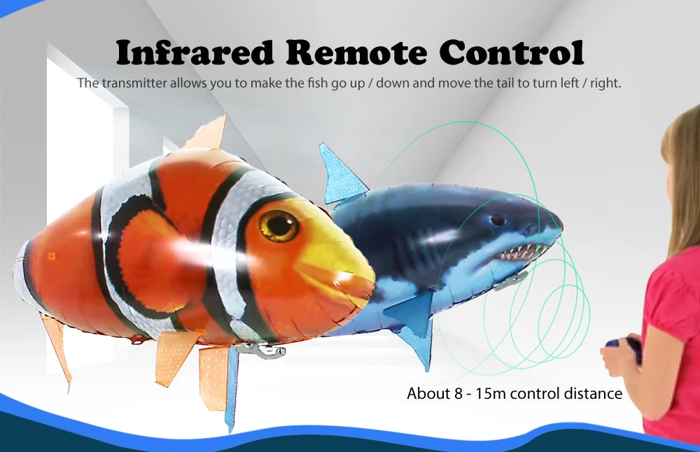 RC Shark Toys Air Swimming Remote Control Animal Infrared Fly Air Balloons Clown Fish Toy For Children Xmas Gifts Decoration