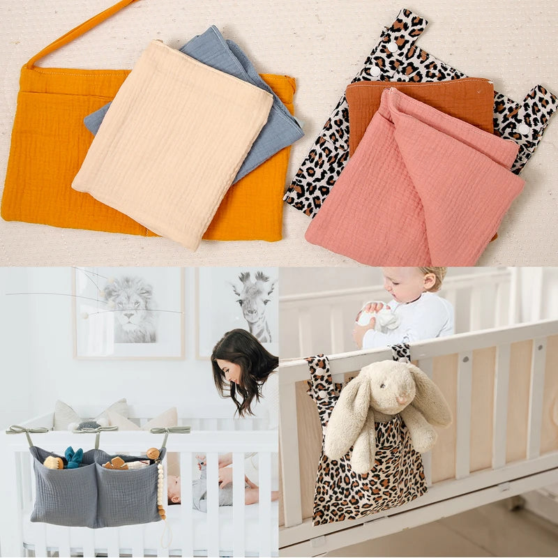 Baby Bedside Storage Bag Baby Crib Organizer Hanging Bag for Baby Essentials Multi-Purpose Newborn Bed Hanging Diaper Toy Tissue