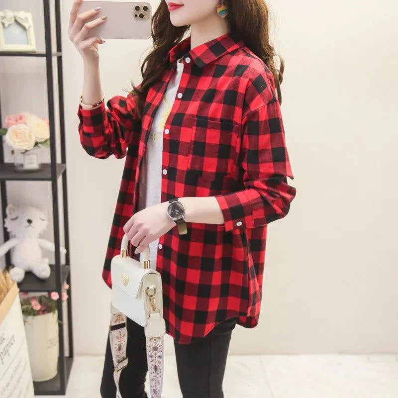 Loose Women’Express Global Mart  Product Description
Add a touch of casual elegance to your wardrobe with the Loose Women’s Plaid Shirt. This versatile shirt is designed with a relaxed fit, making iLoose Women’s Plaid ShirtDSers